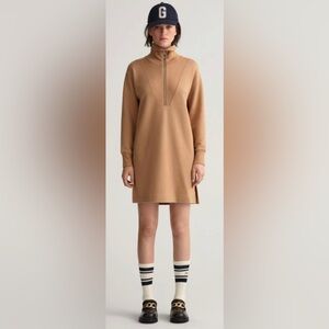 GANT Half Zip Sweat Dress, Warm Khaki, sz M